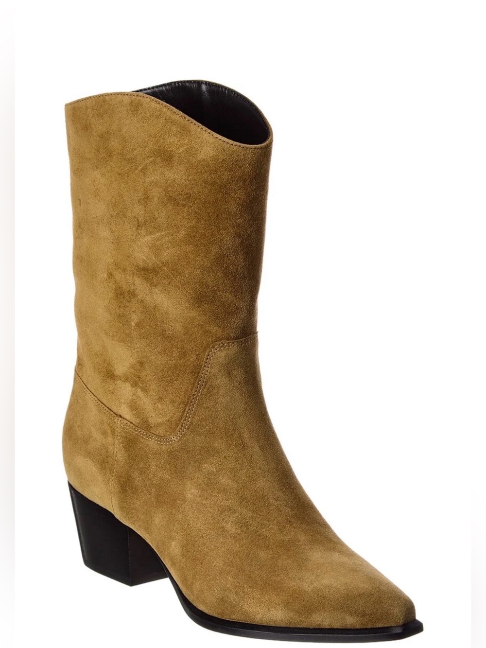 Vince Alps Leather Womenβs Tan olive Suede Mid-Calf Block Heel western Boot